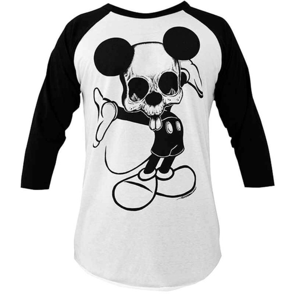 Men's Ta Da Mickey Mouse Skeleton White and Black Baseball Shirt S-M-L-XL-XXL - Picture 2 of 3
